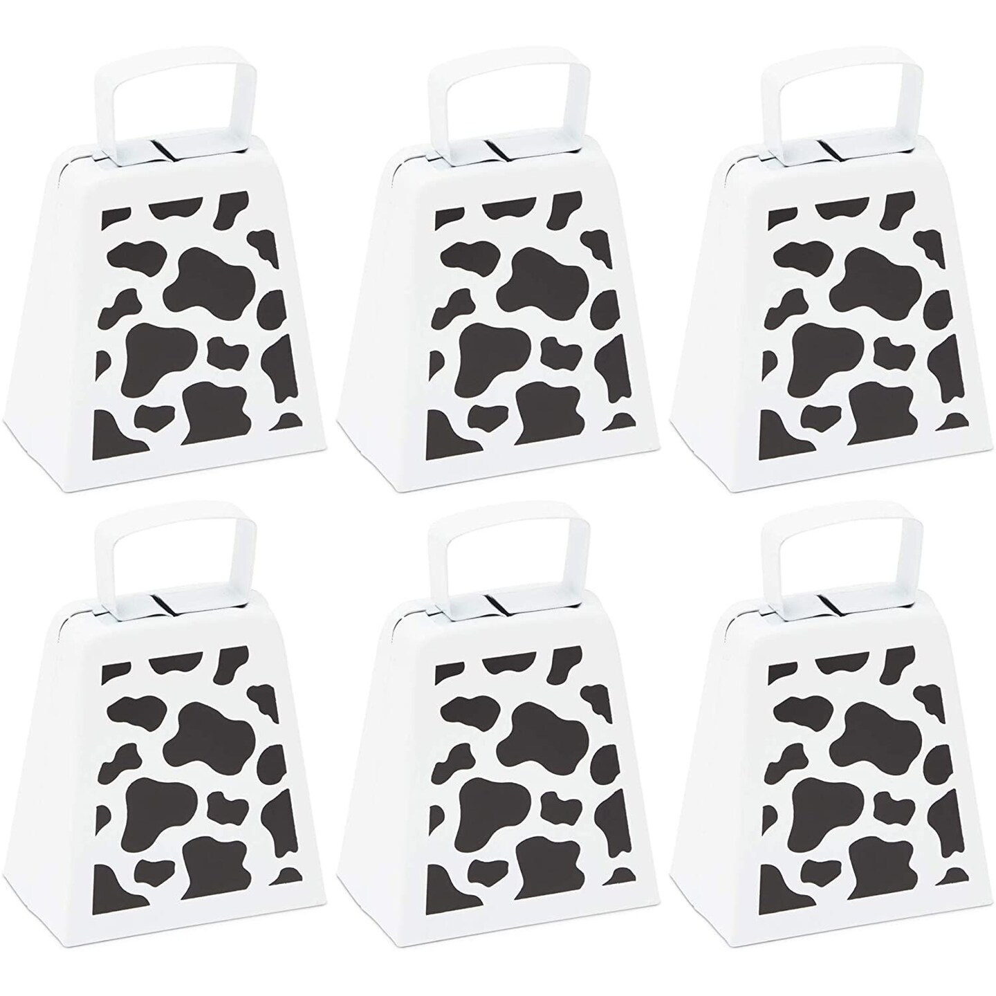 6 Pack Cow Bells with Handle for Kids, Cow Print Call Bell Noise Makers for Farm, Sporting Events (4 Inches)