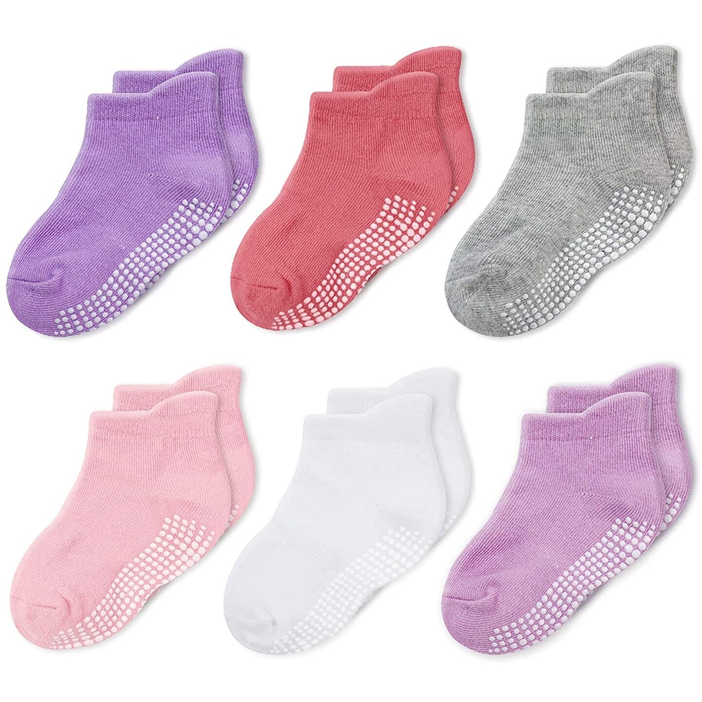 CozyWay Toddler Girl Socks With Grippers Non Slip Ankle Grip Socks for Girls Soft Comfy Cotton - 3T-5T Multi Color Pink - 6 Pack
