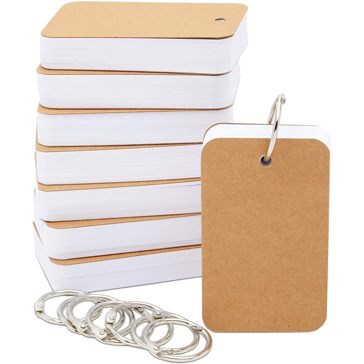 8 Pack Blank Flash Cards with Rings for Studying with 50 Sheets Each, 250gsm Index Notecards (2.2 x 3.5 In)