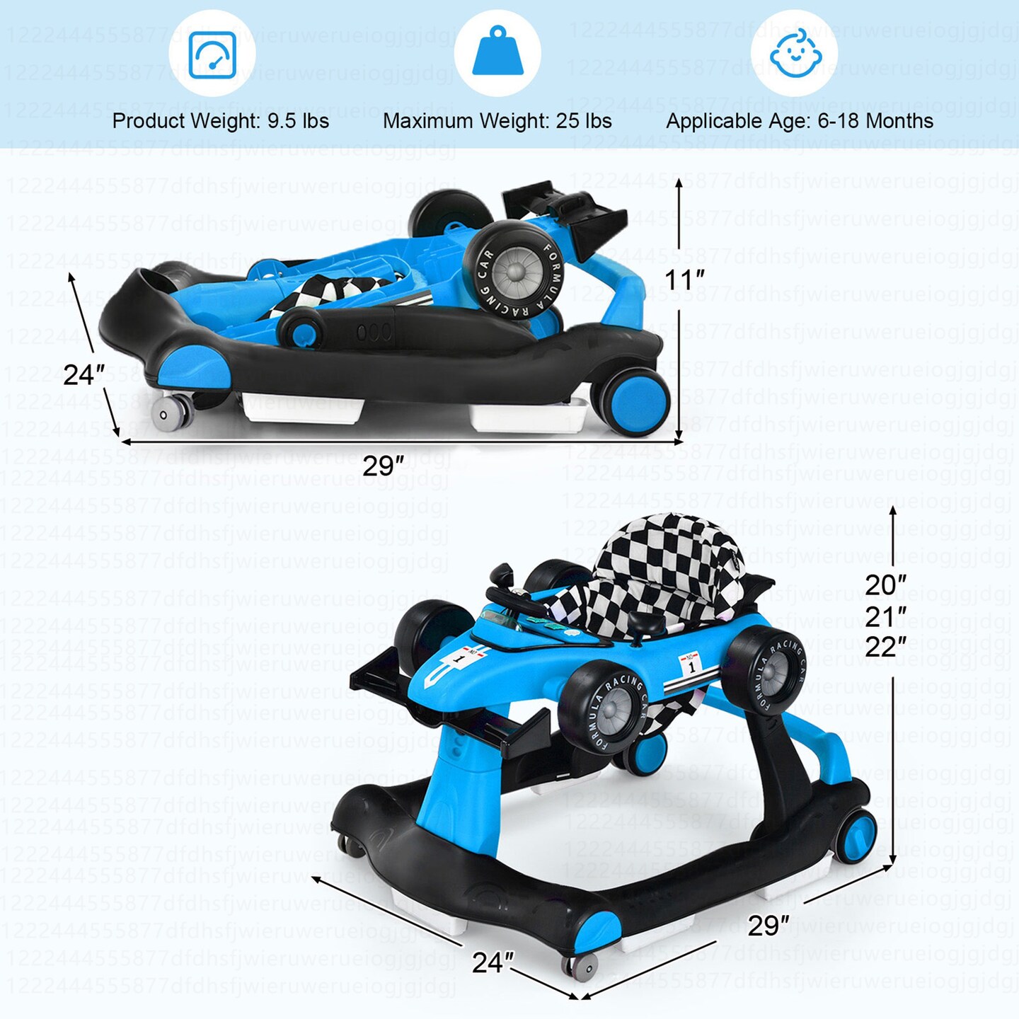 Costway 4-in-1 Baby Walker Foldable Activity Push Walker Adjustable Yellow/Blue/Red/Black/White/Deep Pink/Purple