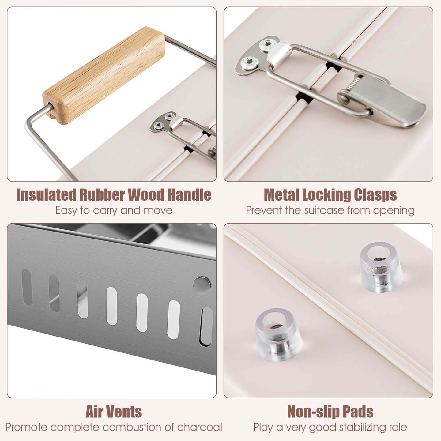 Costway Outdoor Charcoal Grill with 2 Stainless Steel Grill Nets Charcoal Box for Camping