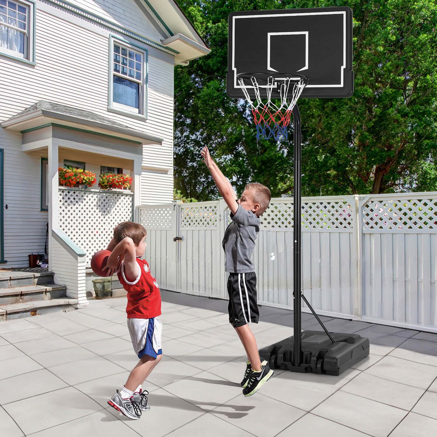 Costway 6.9-8.5 FT Portable Outdoor Basketball Hoop with Shatterproof PC Backboard