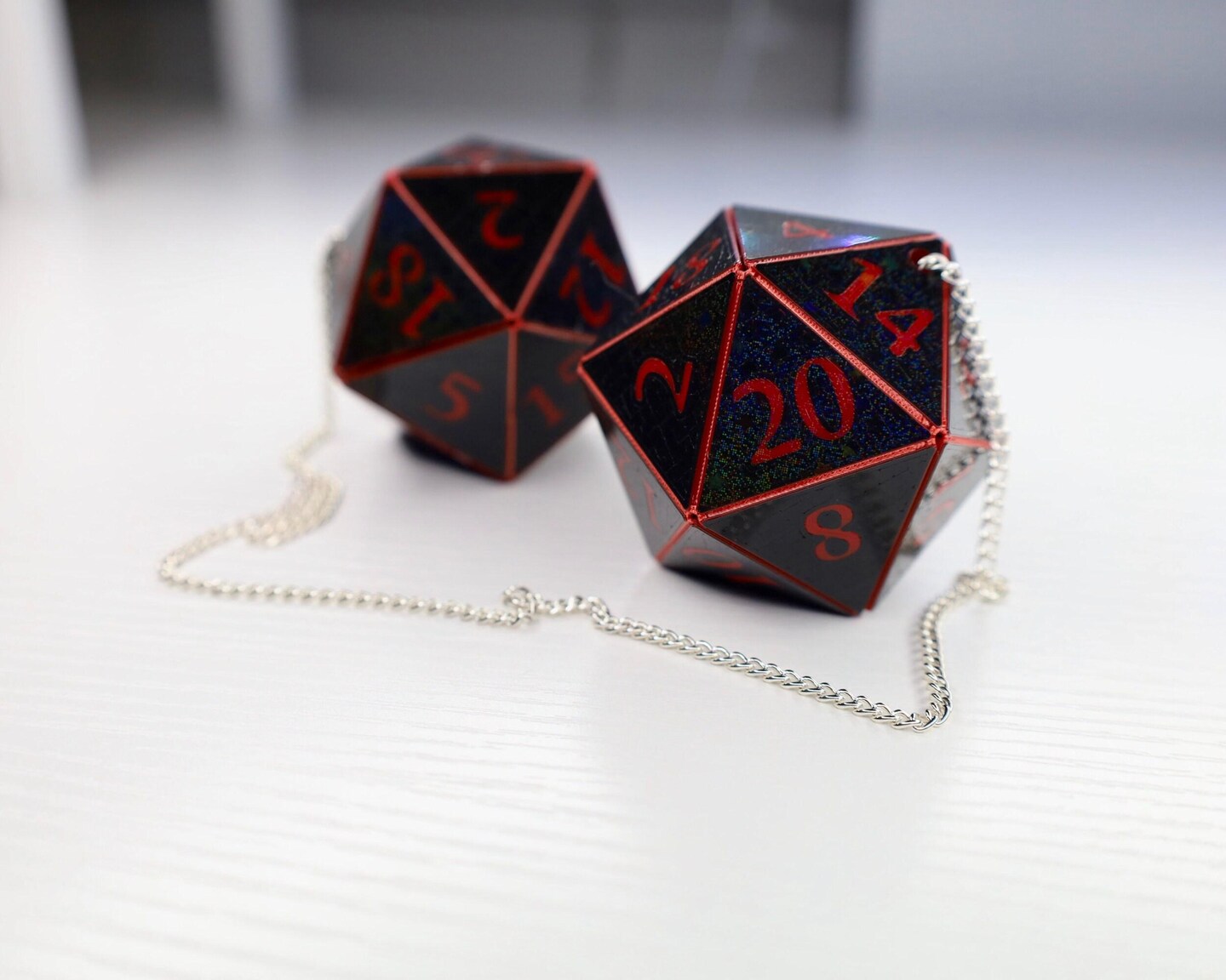 D20 Car Dice - 2 inch Black and Red Holographic - Custom hanging