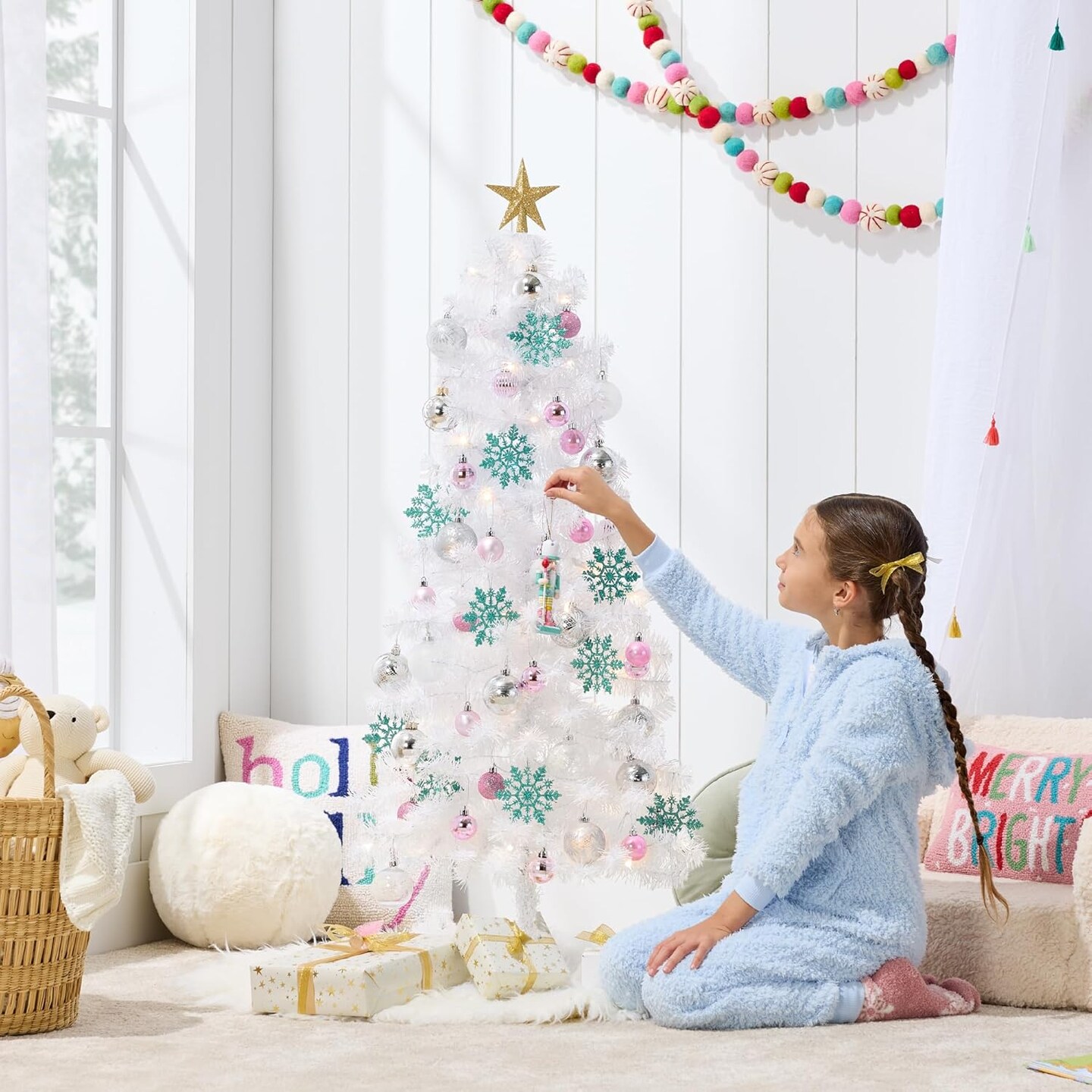 4ft Pre Lit Christmas Tree Mini Artificial Tree with Twinkling LED Lights for Bedroom or Apartment