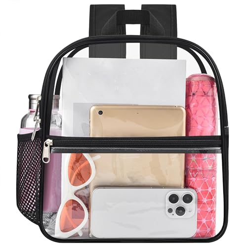 Clear Backpack for Stadium Approved 12×6×12, Water proof Clear Bag for Stadium Events and Concert Work Sport Event(Black)