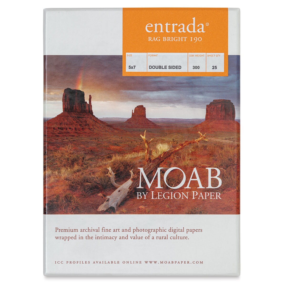 Legion Moab Entrada Digital Rag Paper - 5" x 7", Bright White, 300 gsm, Pkg of 25
