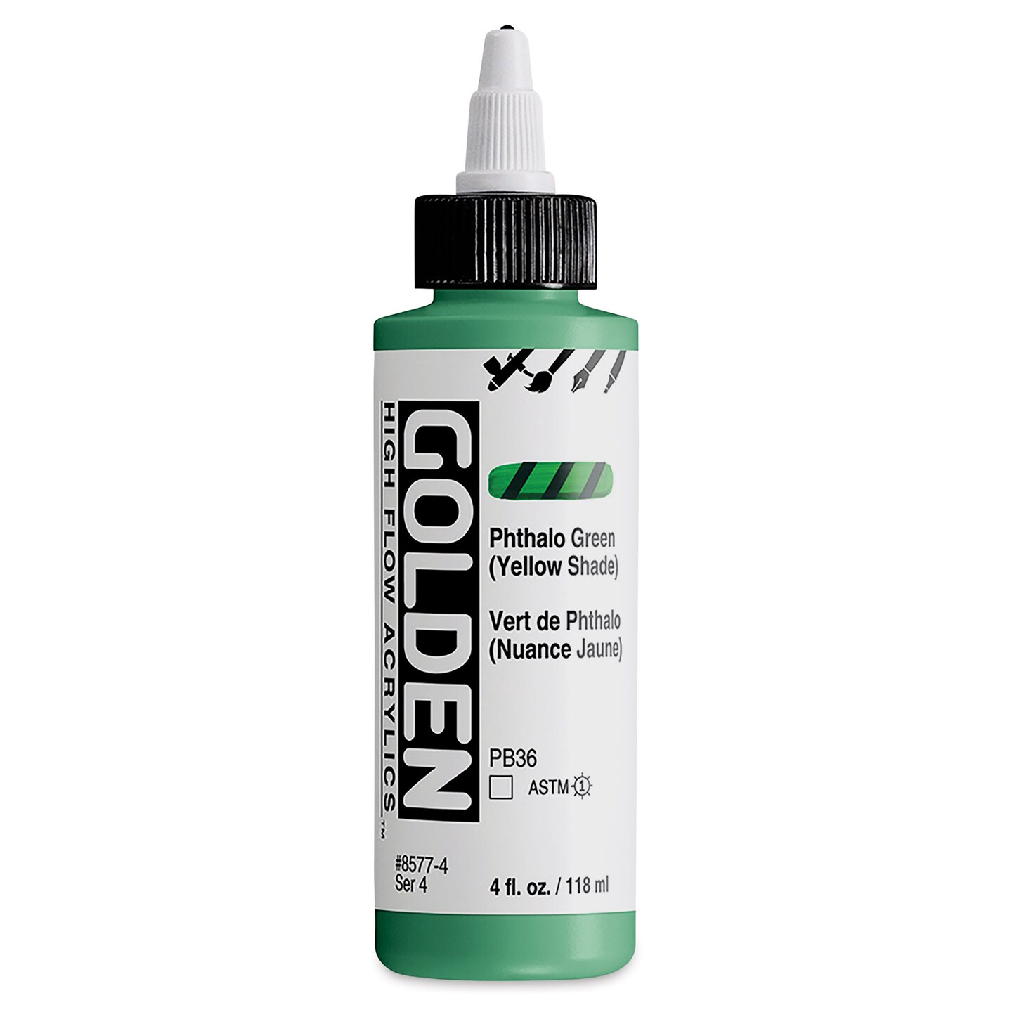 Golden High Flow Acrylics - Phthalo Green (Yellow Shade), 4 oz bottle