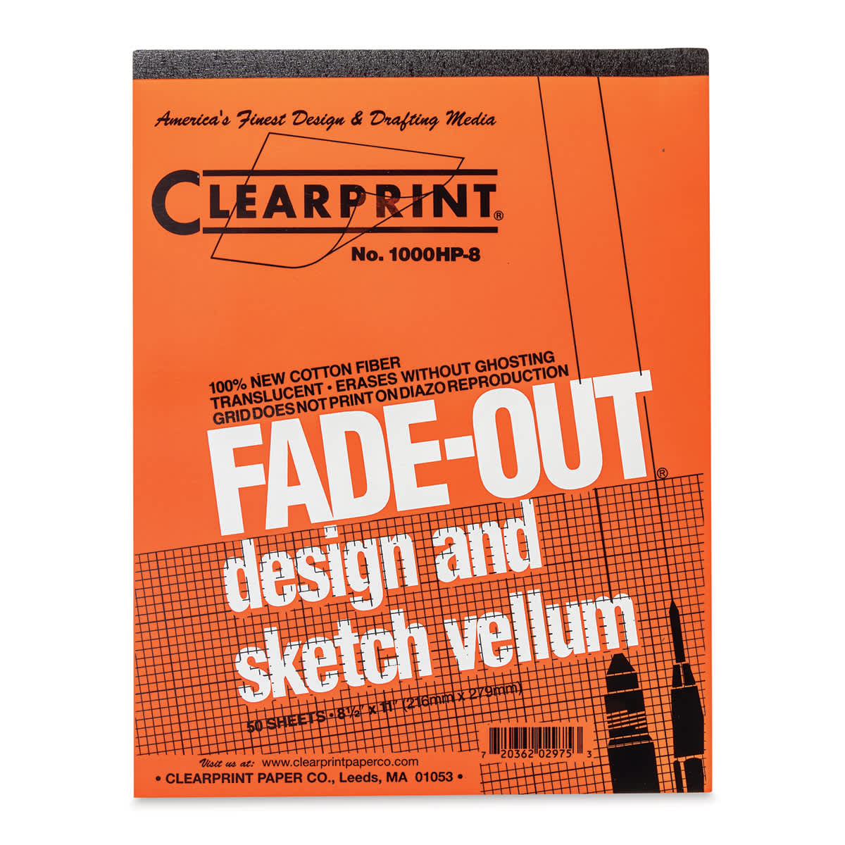 Clearprint Drafting and Design Fade-Out Vellum - 8 1/2" x 11", 8 x 8 Grid, Pad, 50 Sheets