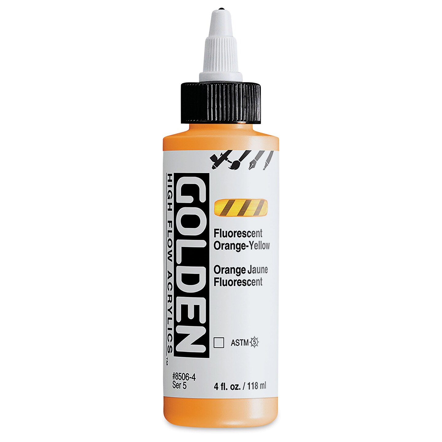 Golden High Flow Acrylics - Fluorescent Orange-Yellow, 4 oz bottle