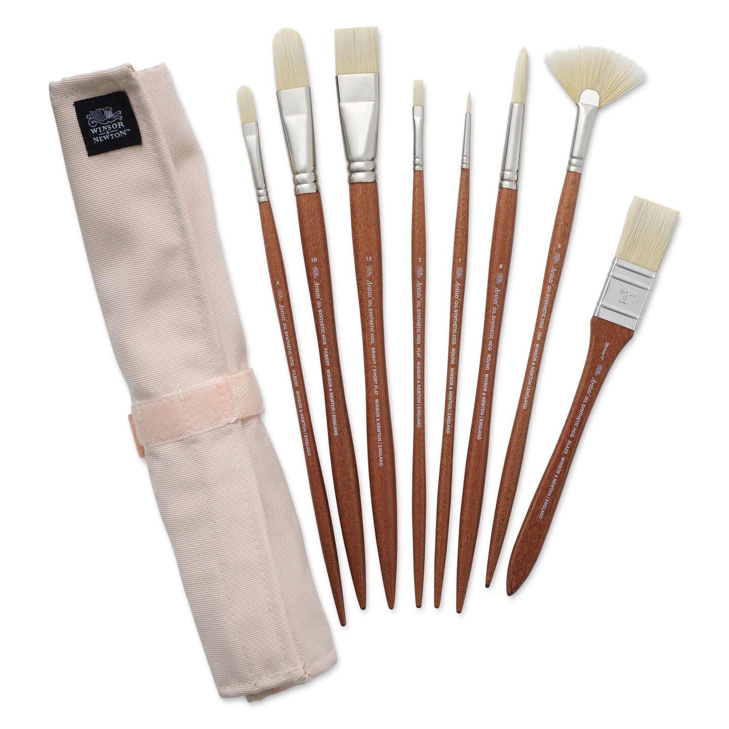 Winsor & Newton Artists' Oil Synthetic Hog Brushes - Set of 8, Canvas Roll Up