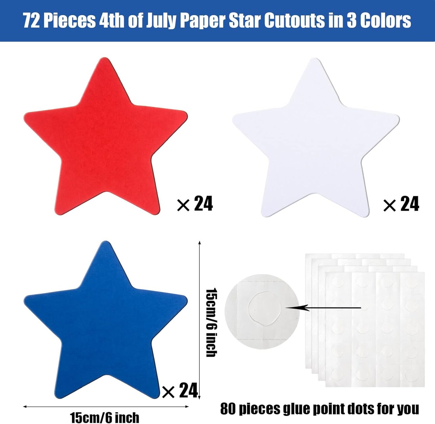 72 Pieces 6 Inch Star Cutouts Paper Red White
