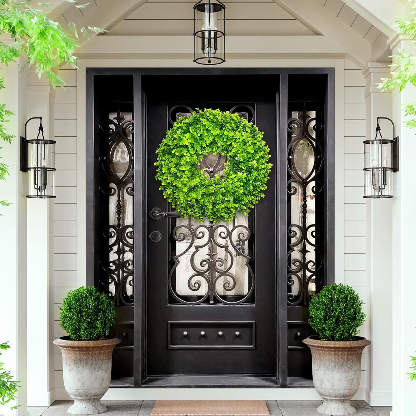 22&#x22; Boxwood Wreath for Front Door &#x2013; Summer Farmhouse Wreath for Indoor and Outdoor Decor