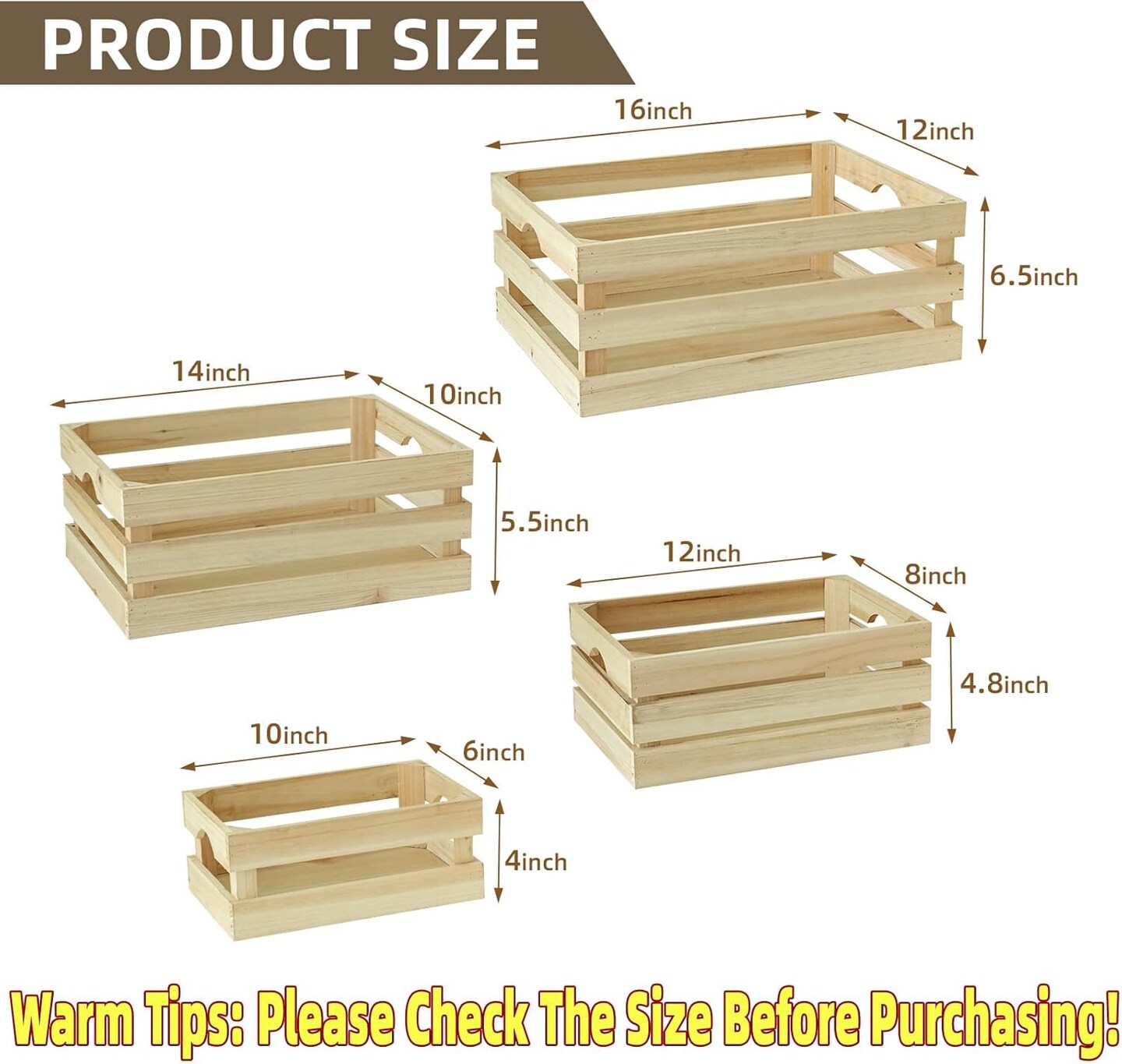 Large Wooden Crates Unfinished Set of 4 Storage Crates