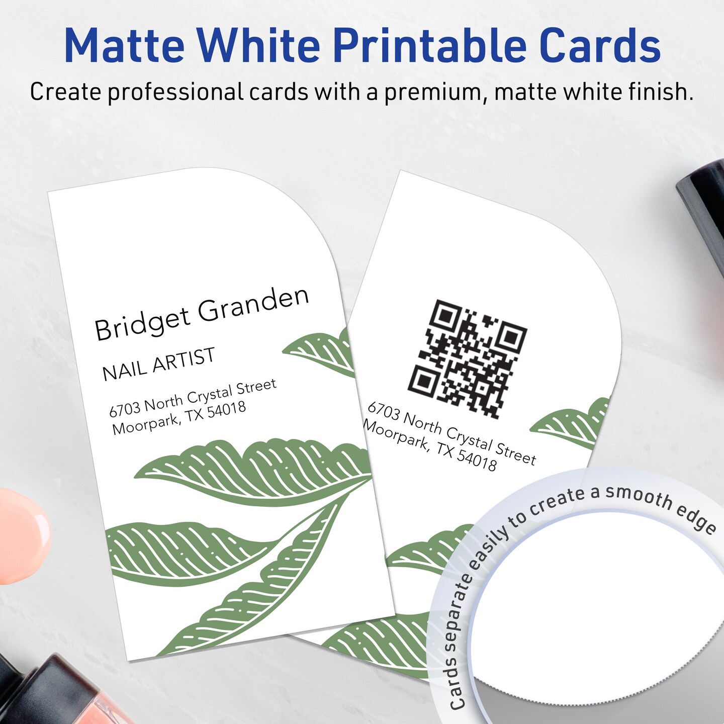 Avery Printable Single Rounded Corner Rectangle Business Cards, Sure Feed Technology, 2" x 3-1/2", Matte White Cardstock, Print-to-The-Edge, Laser/Inkjet Printable, 80 Total