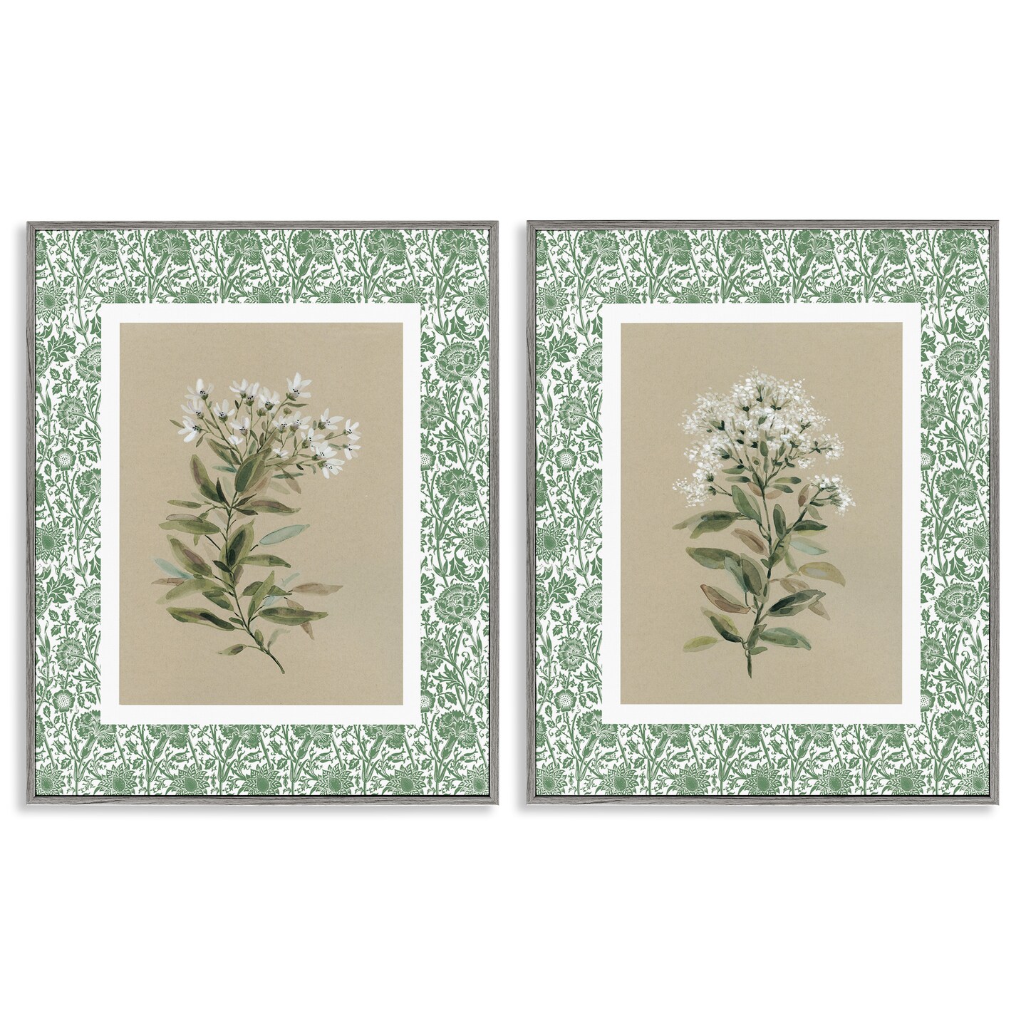 Stupell Industries Green Botanical Patterned Florals 2pc Framed Giclee Set, design by Carol Robinson