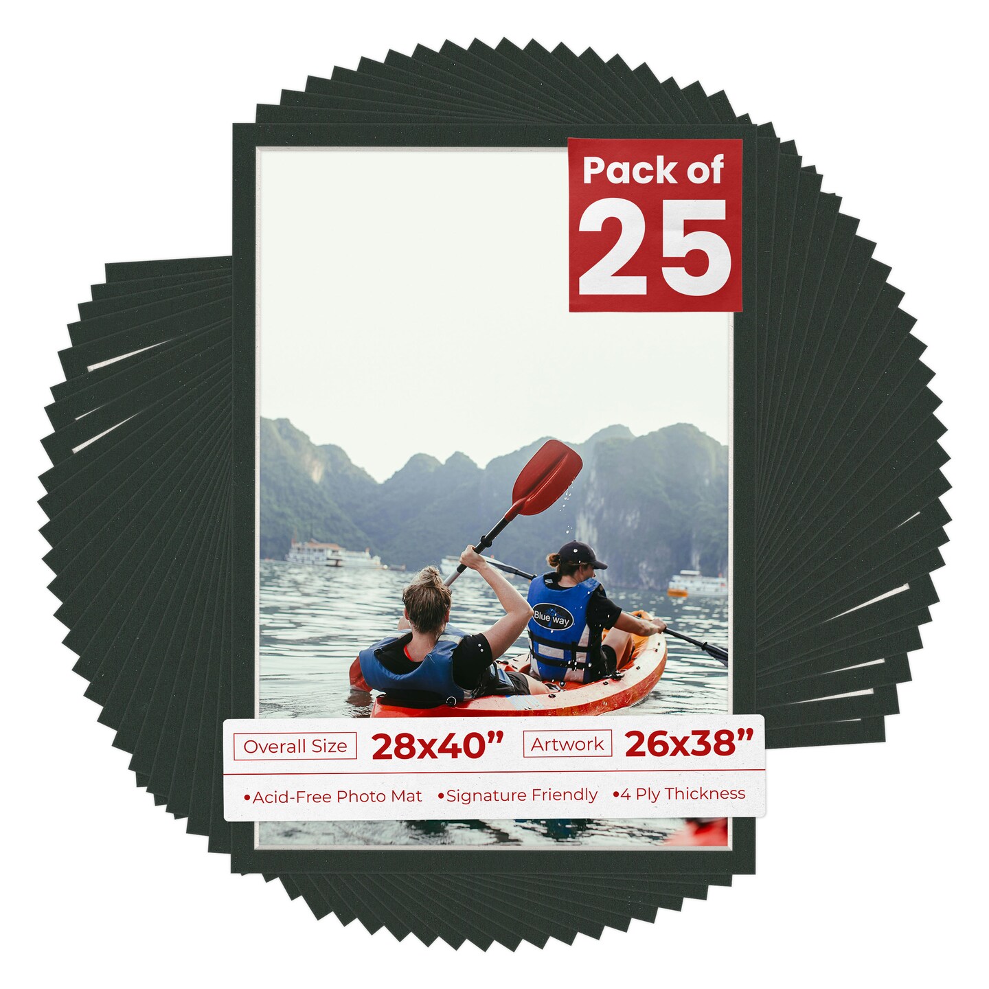 Textured Black Mat Board for 28x40 Frames - Fits 26x38 Photos