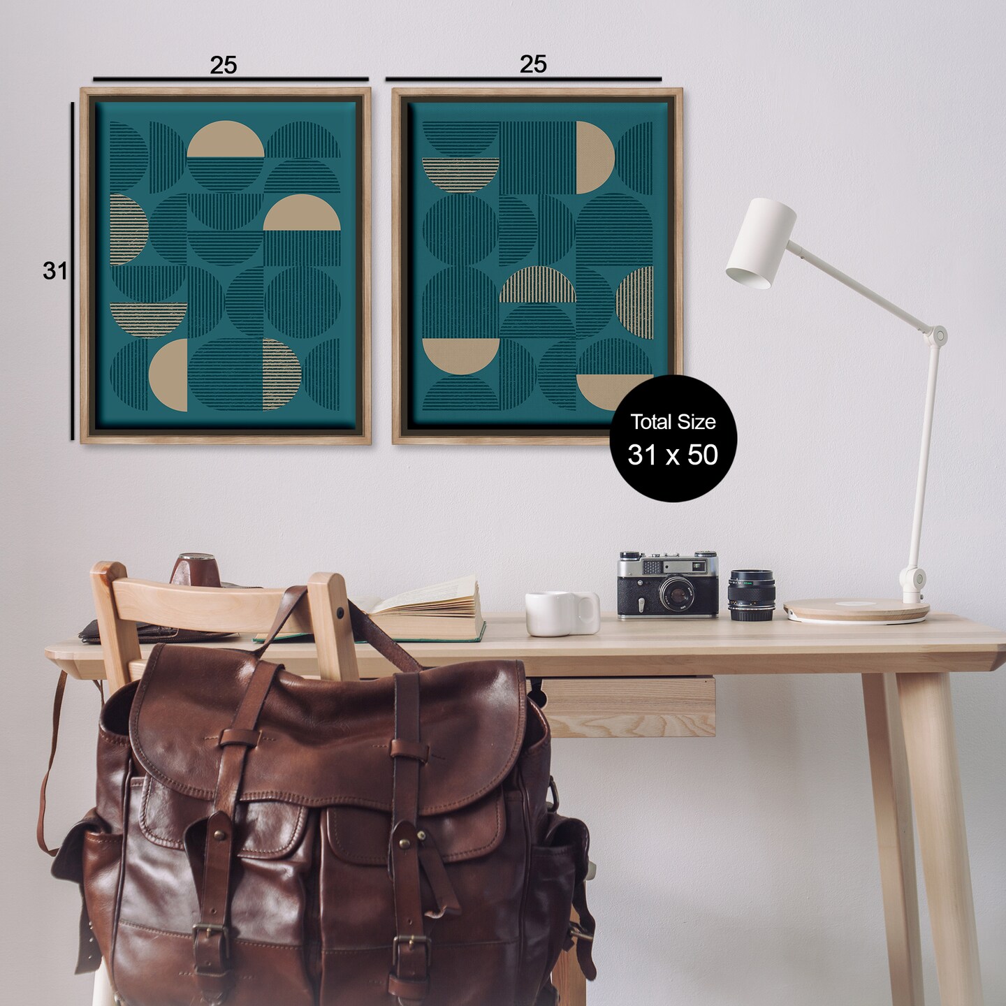 Stupell Industries Minimalist Teal Geometric 2 pc Framed Floater Canvas Wall Art Set Design by Vision Studio