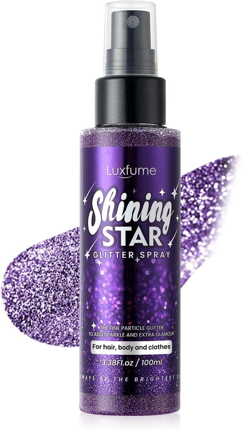 Body Glitter Spray&#xFF0C;Glitter Hairspray&#xFF0C;Purple Body Glitter Spray,Quick-Drying and Waterproof Glitter Hairspray,Nozzles are not Easily clogged&#xFF0C;Long-Lasting Body Shiny Spray for Stage Makeup, 3.38Oz
