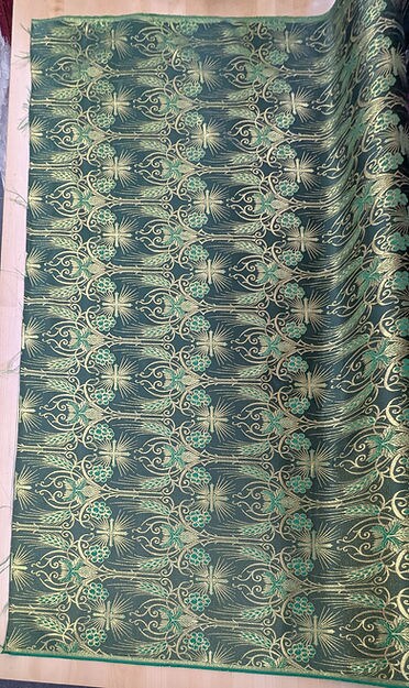 1 Yard Green Church Metallic Cross Grapes Wheat Brocade Fabric Jacquard 58/59 Inches Width