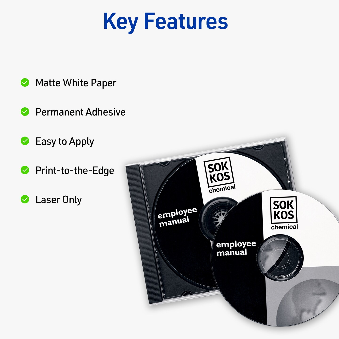 Avery Printable CD Labels, Matte White, Permanent Adhesive, Laser Printer Compatible, 250 Disc & 500 Spine Labels (5697)