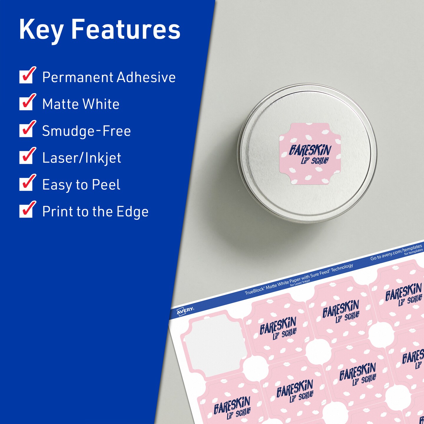 Avery TrueBlock Matte White Paper Labels, 1-5/8" x 1-5/8" Square Scalloped