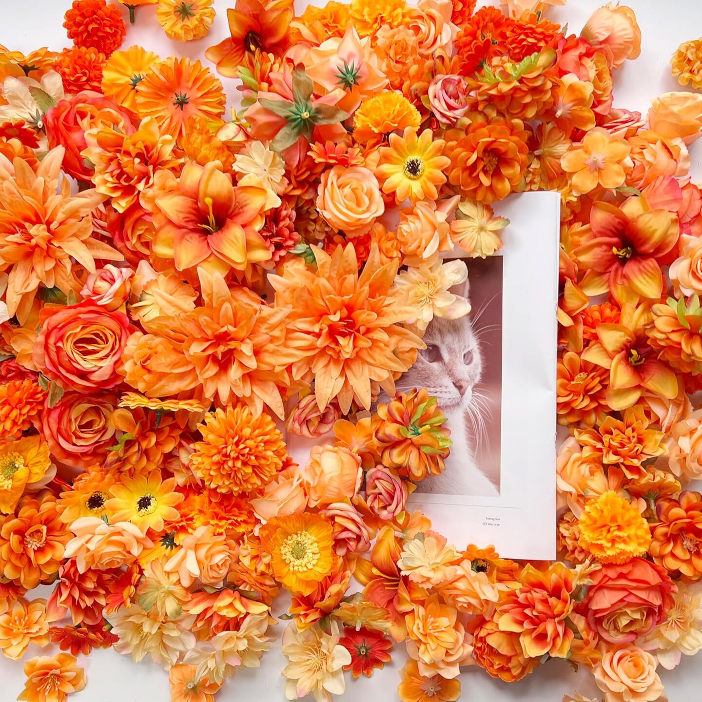 Artificial Marigold Flowers Bulk Halloween Decor (Orange) 1&#x22;D x 1&#x22;W x 1&#x22;H