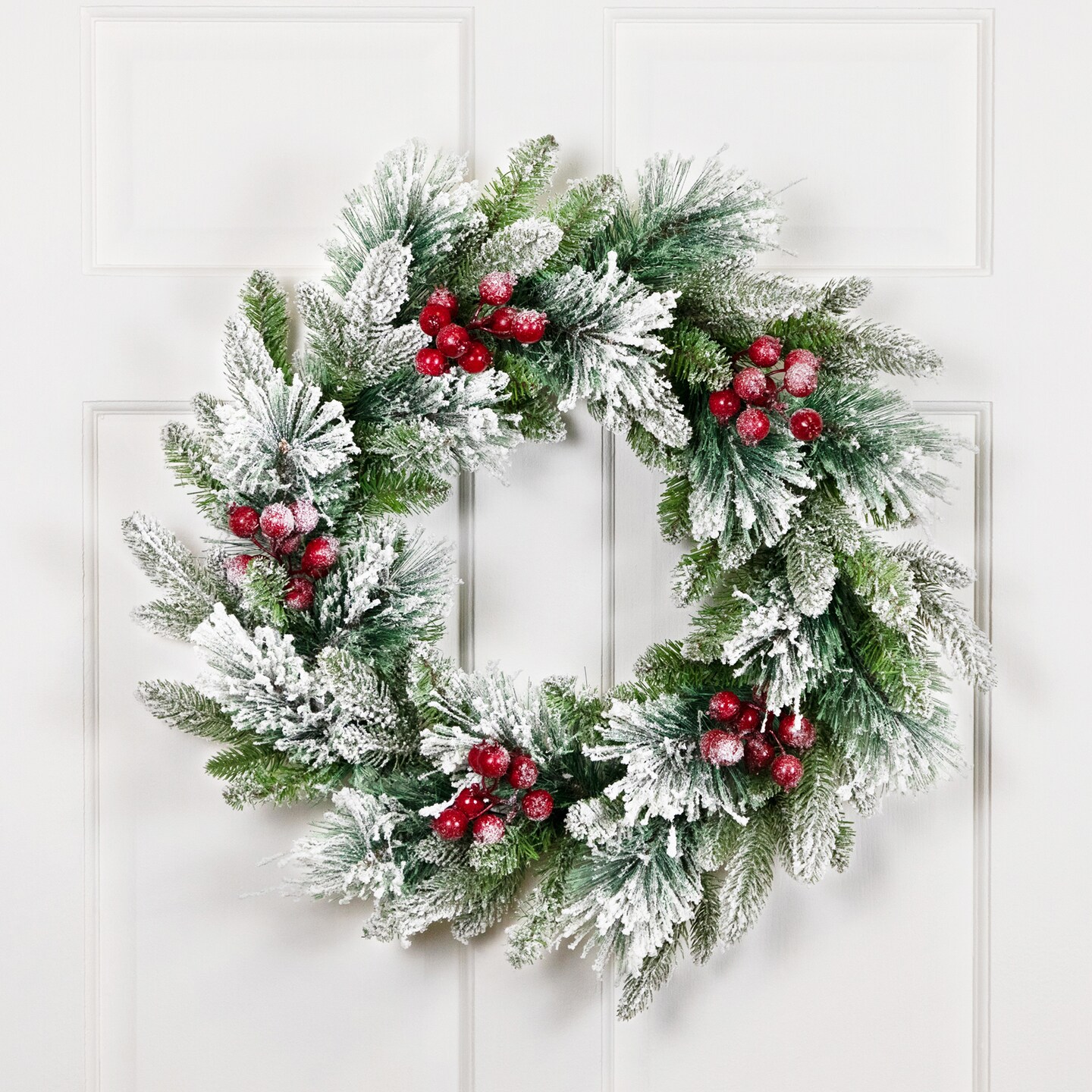 Northlight Flocked Calloway Fir with Berries Artificial Christmas Wreath - 24&#x22; - Unlit