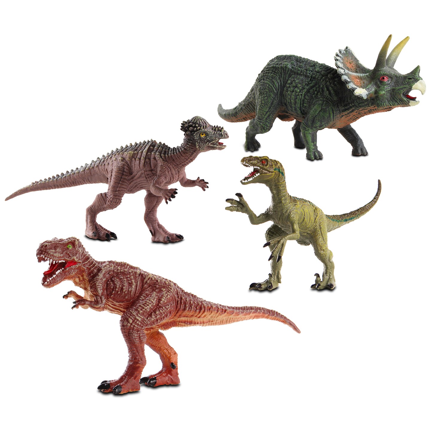 NKOK WowWorld: Poseable Dinosaurs Playset Medium 4-Pack Set - #3321 Includes T-Rex, Triceratops, Pachycephalosaurus, &#x26; Velociraptor