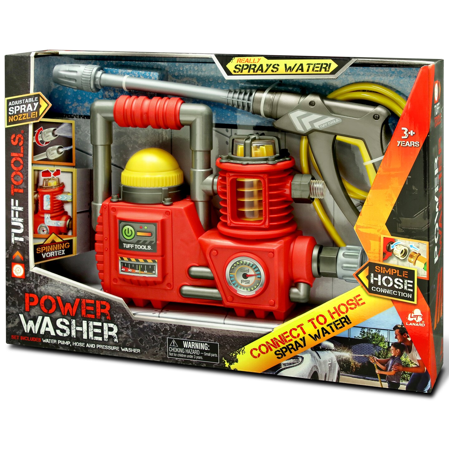 Lanard Tuff Tools: Power Washer - Kids Outdoor Tool Toy, Water Spray Action, Hose Connecting, Ages 3+