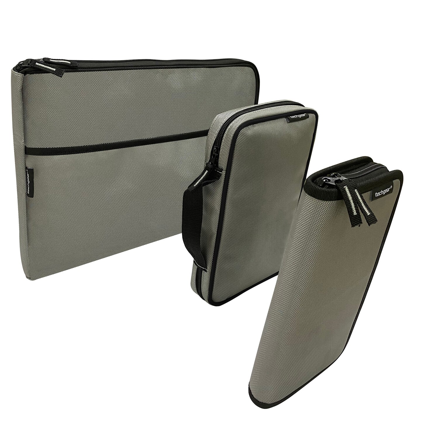 Tech Gear Smarti-Pack 3 Piece Tech Set, Includes Padded Lap Top Case, Two Additional Cases to hold Tech Accessories in Grey