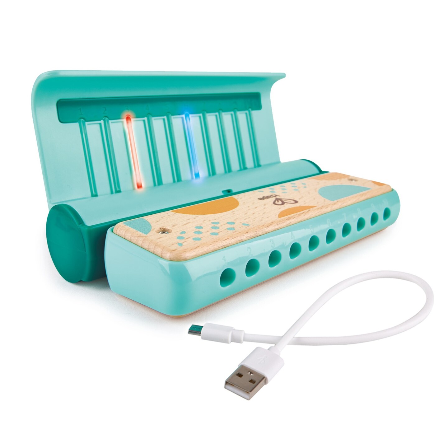 Hape Learn With Lights Kids Harmonica in Teal W/ USB Charging Capabilities