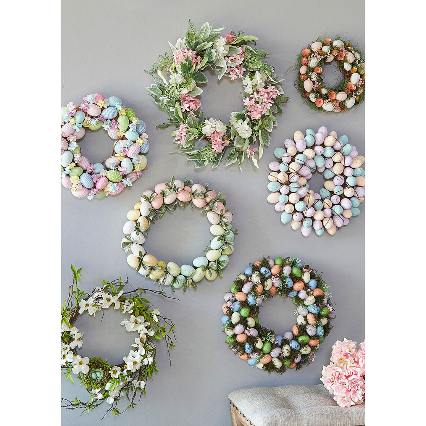 17.75" Easter Egg Wreath Pastel Spring Wreath with Speckled Eggs & Greenery for Door or Wall