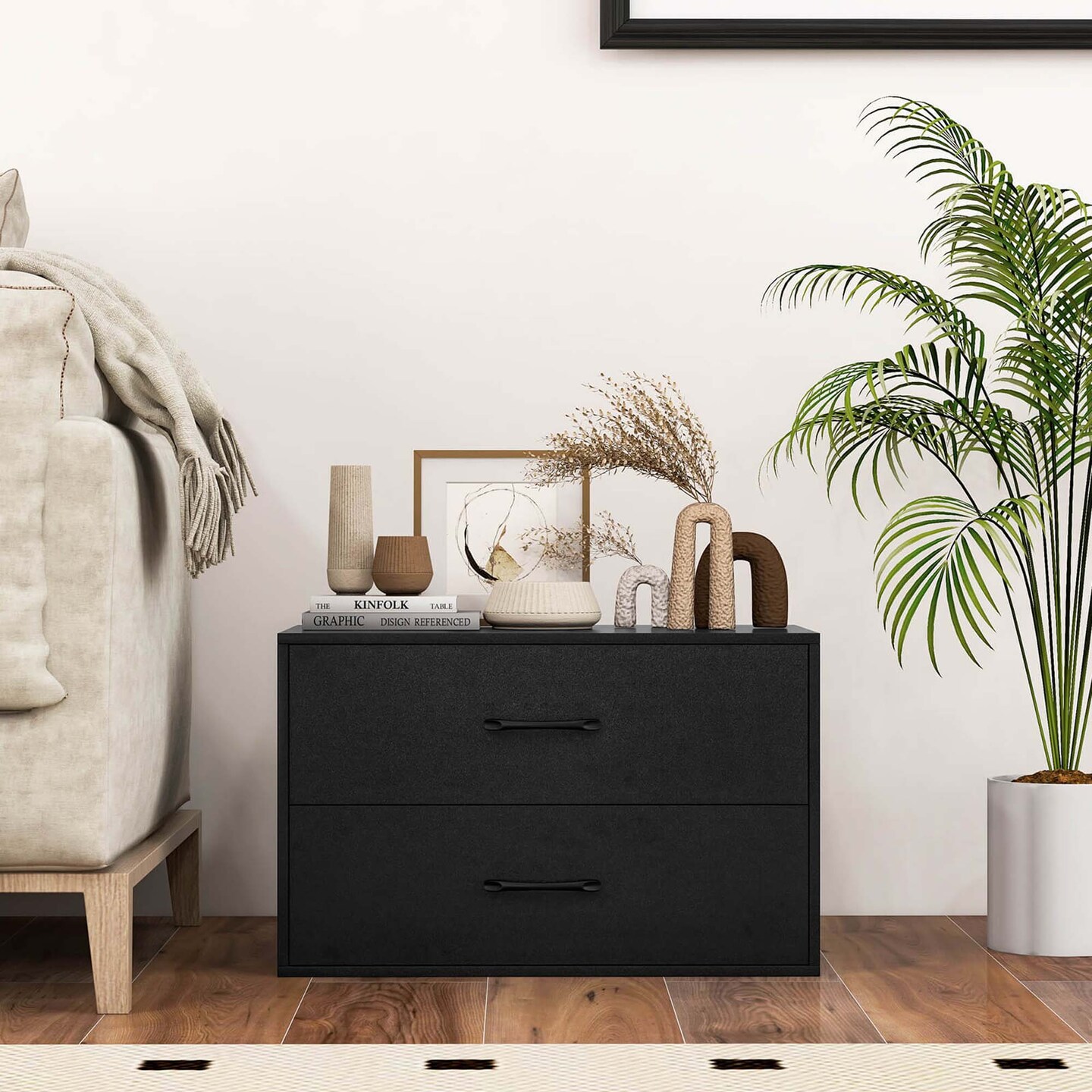 Costway 2-Drawer Stackable Organizer Horizontal Storage Cabinet Dresser Chest White\ Espresso