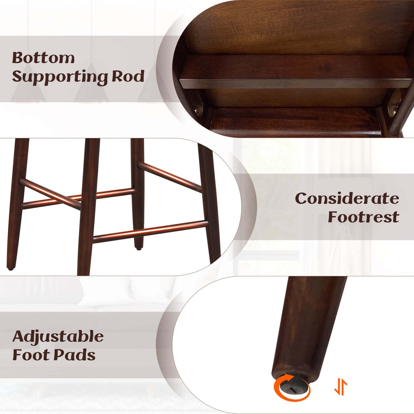 Costway Bar Chair Counter Height Stools Set of 2/4 with Acacia Wood Frame Supporting Legs Brown
