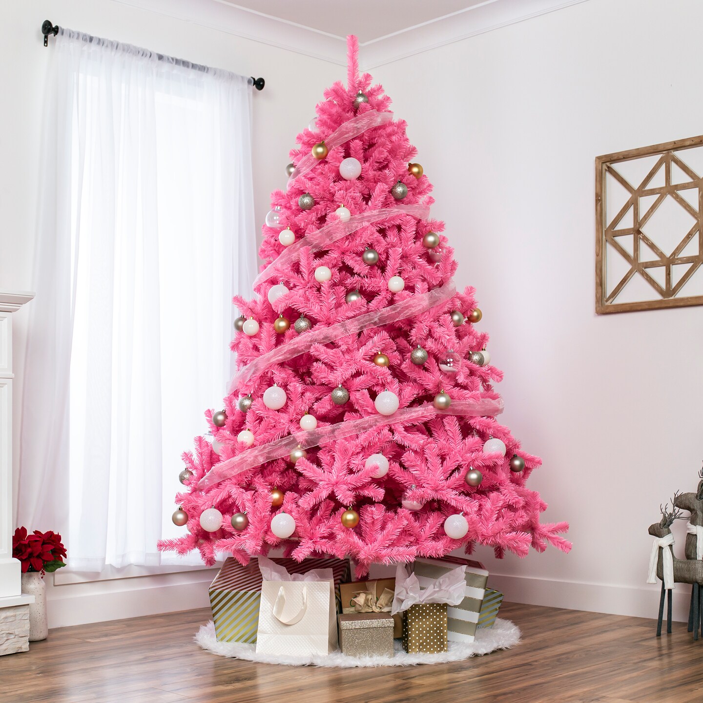Best Choice Products Artificial Pink Christmas Full Tree Festive Holiday Decoration w/ Stand