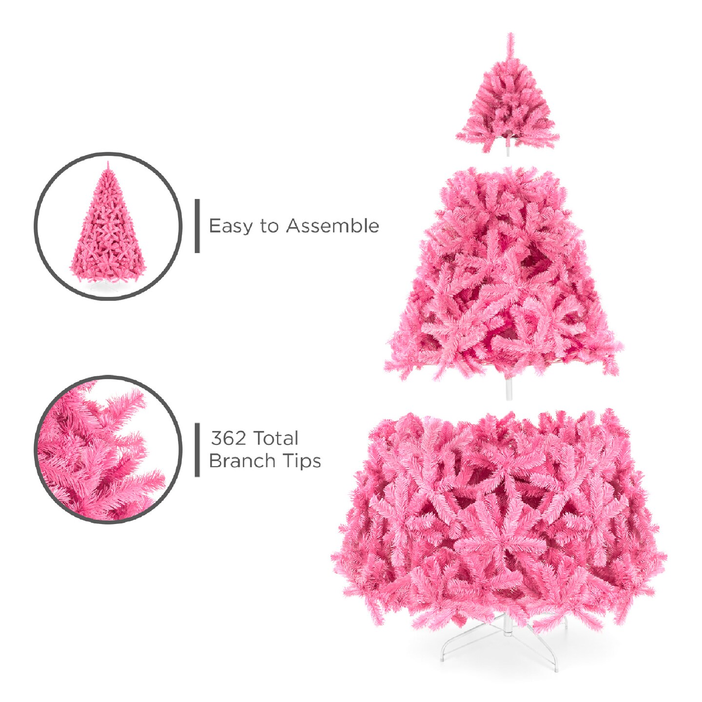 Best Choice Products Artificial Pink Christmas Full Tree Festive Holiday Decoration w/ Stand