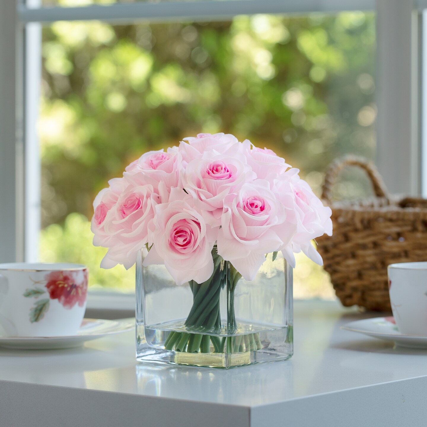 Table decorations pink roses wedding, Table flower arrangements, Silk flowers , Floral selling table centerpieces, Artificial flowers, Dining room