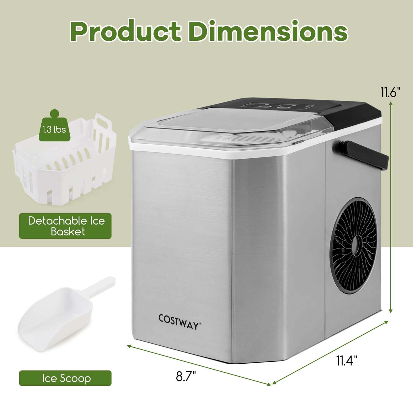 Costway Countertop Ice Maker Portable Ice Making Machine 6-13 Mins 9 Ice 26.5 lbs/24 Hrs Black/Silver