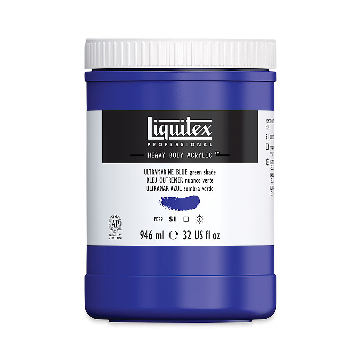 Liquitex Heavy Body Artist Acrylics - Ultramarine Blue (Green Shade), 32 oz Jar
