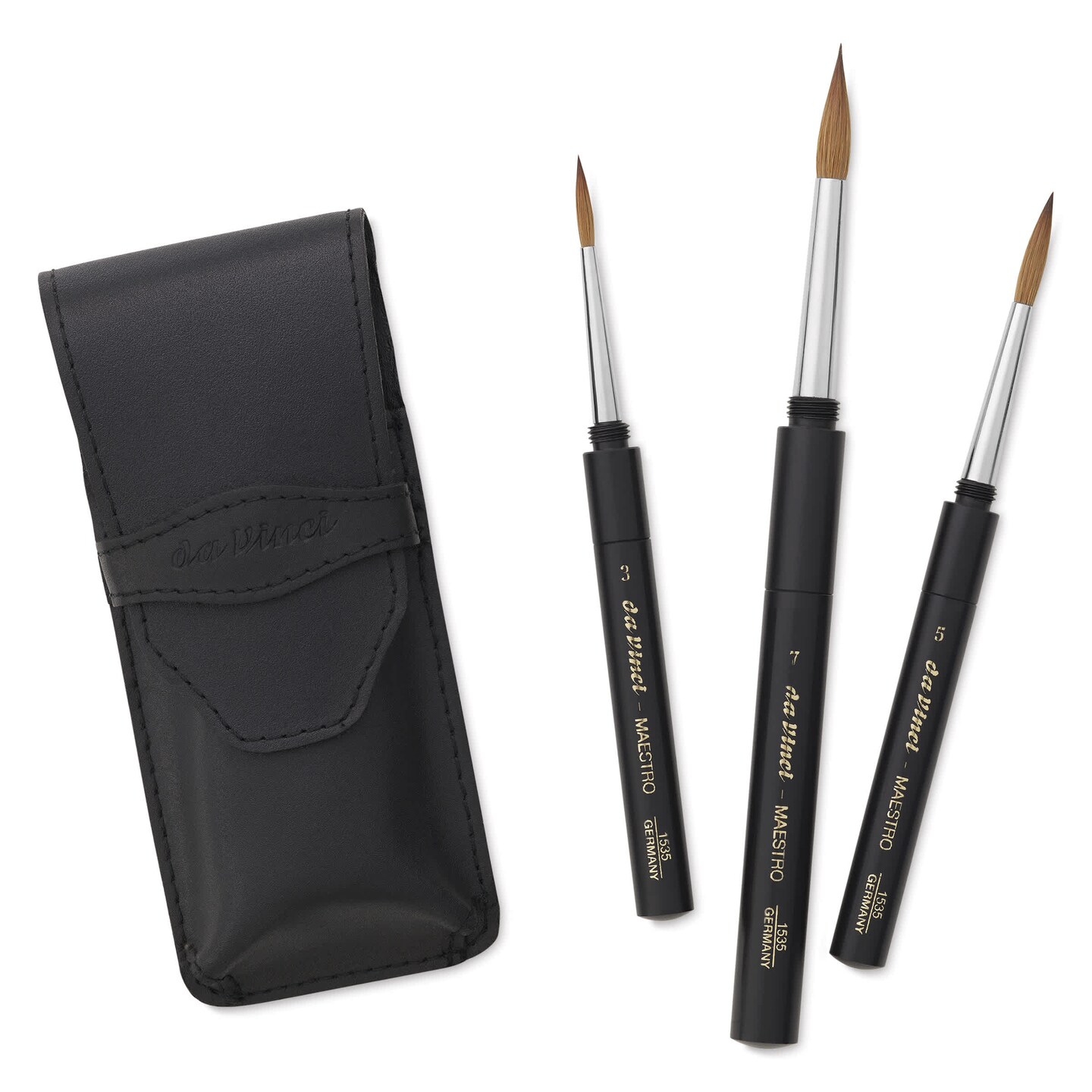 Da Vinci Maestro Kolinsky Travel Brushes - Set 1535, Short Handle, Set of 3