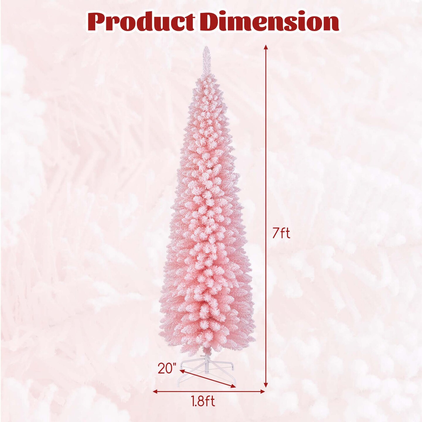 Costway 5/6/7/8 FT Artificial Pink Christmas Tree with 328/460/635/1000 Branch Tips Folding Metal Stand