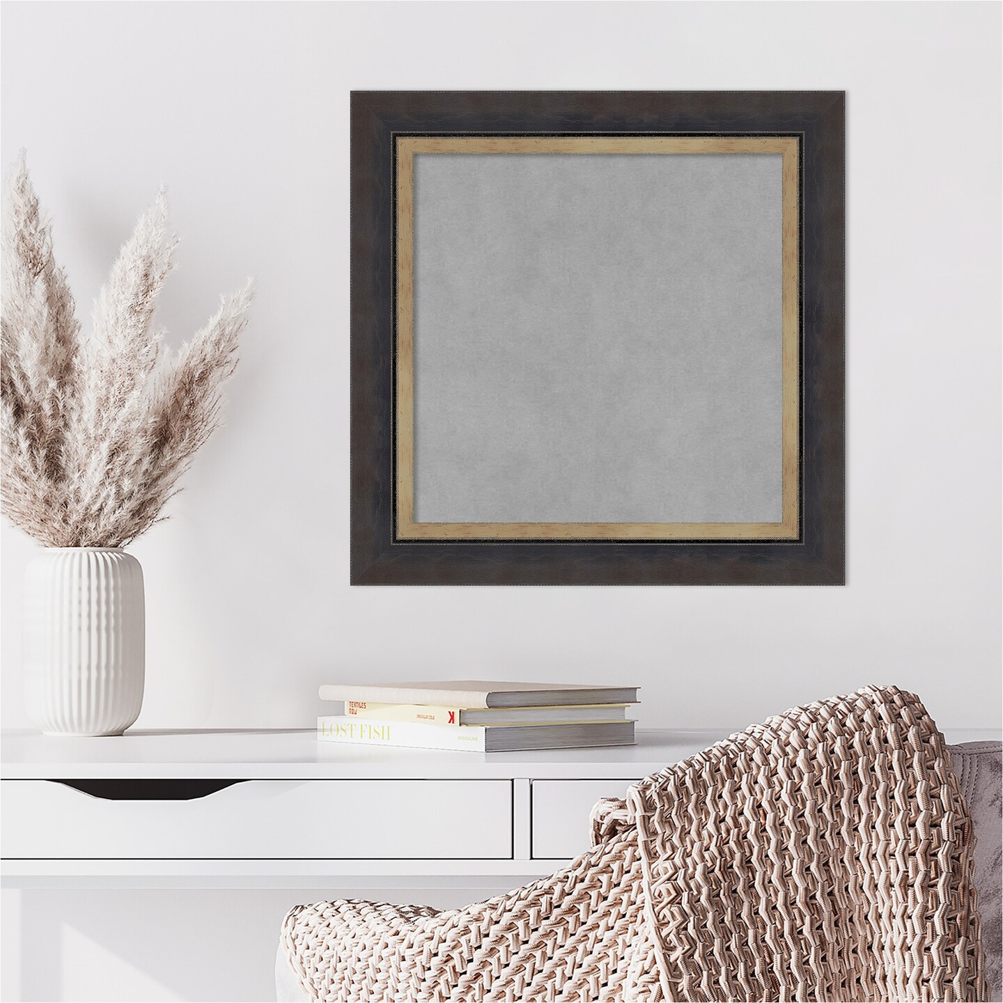 Hammered Charcoal Tan Wood Framed Magnetic Board