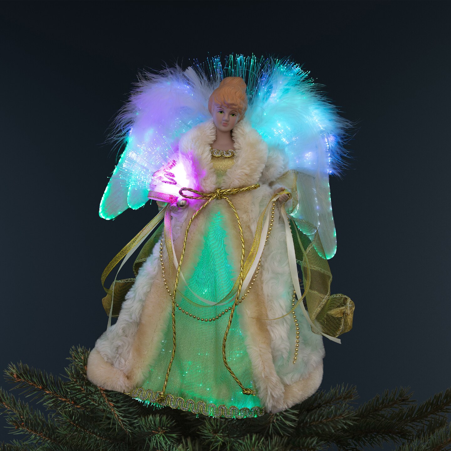Northlight Color-Changing Fiber Optic Angel Christmas Tree Topper - 12" - Gold