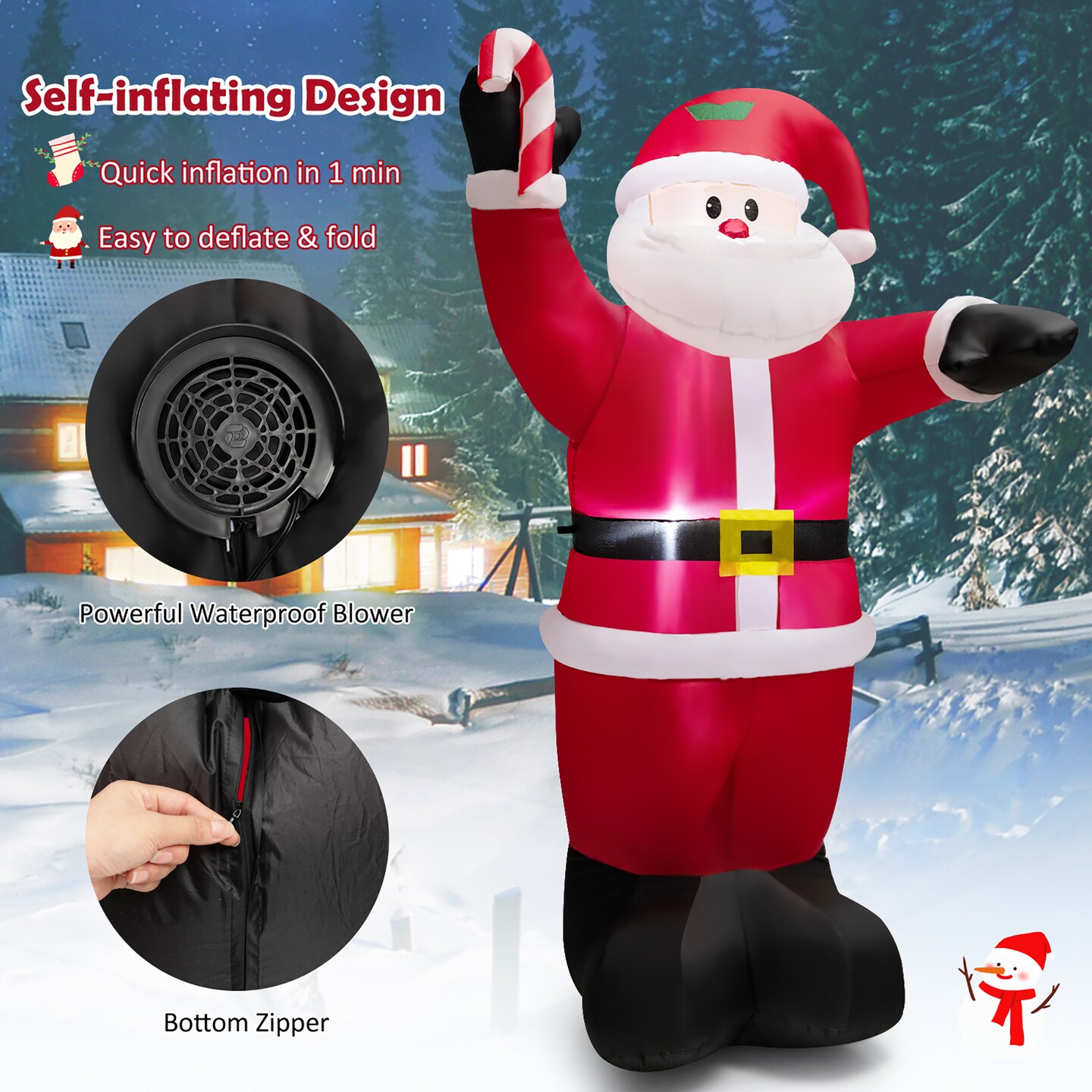 Costway 8 FT Inflatable Santa Claus Holding Crutch Lollipop Blow-up Xmas Decoration