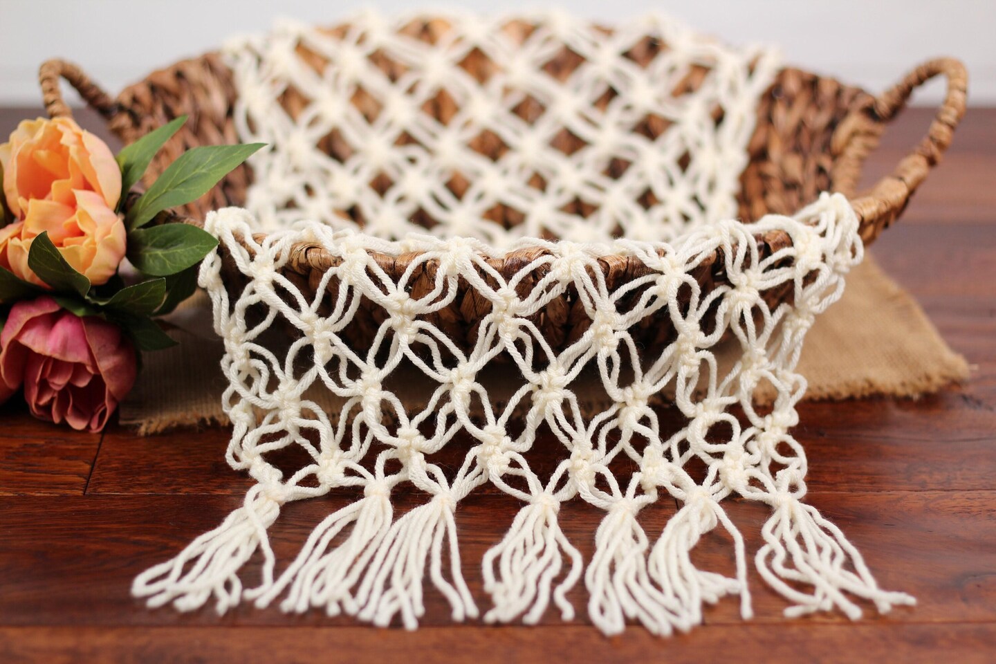 Cream boho newborn layer photography prop macrame mat for neutral theme ...