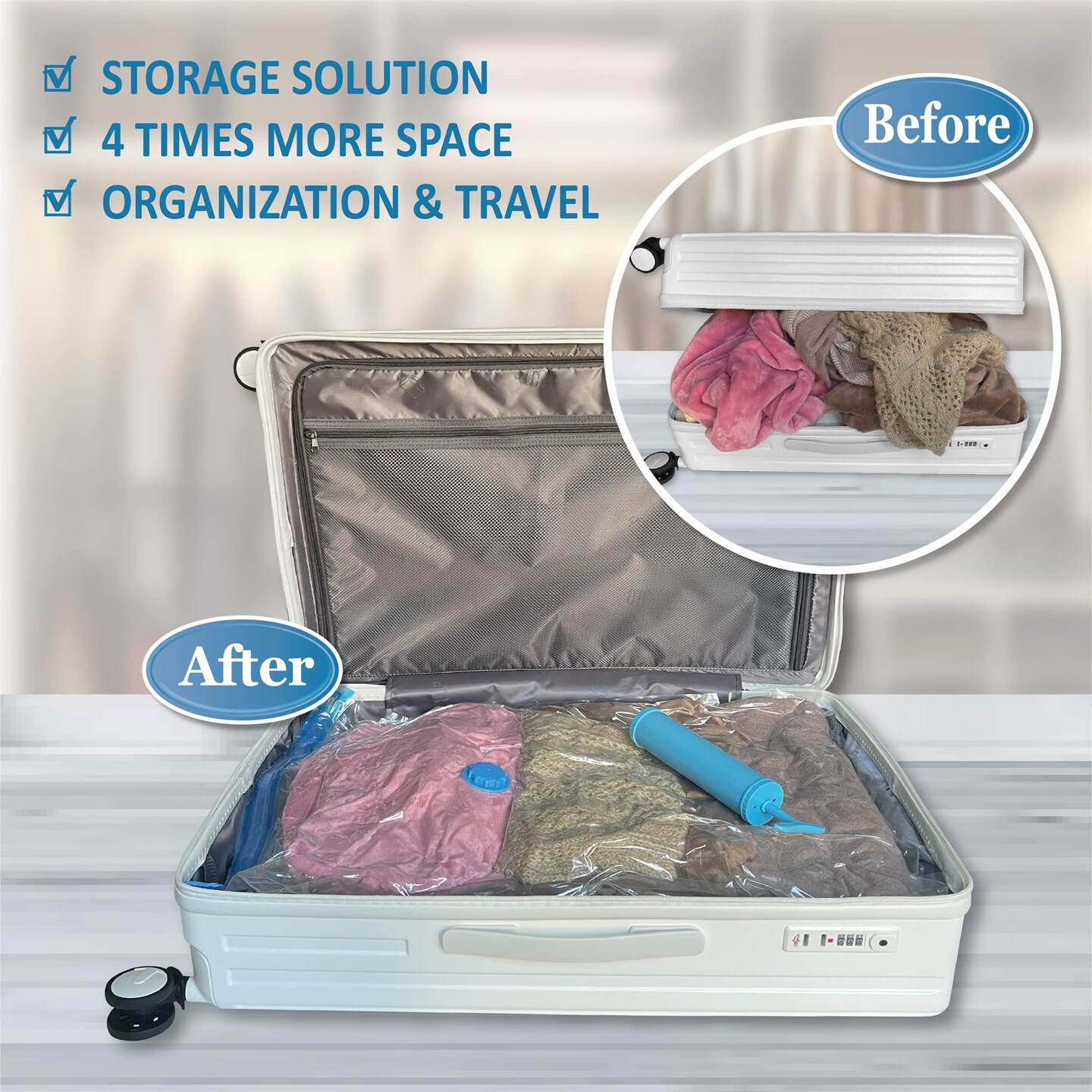Space Saver Vacuum Storage Bags, 6 Pack Large Space Saver Bags with Pump, Storage Vacuum Sealed Bags for Clothes, Comforters, Blankets, Bedding (Large)