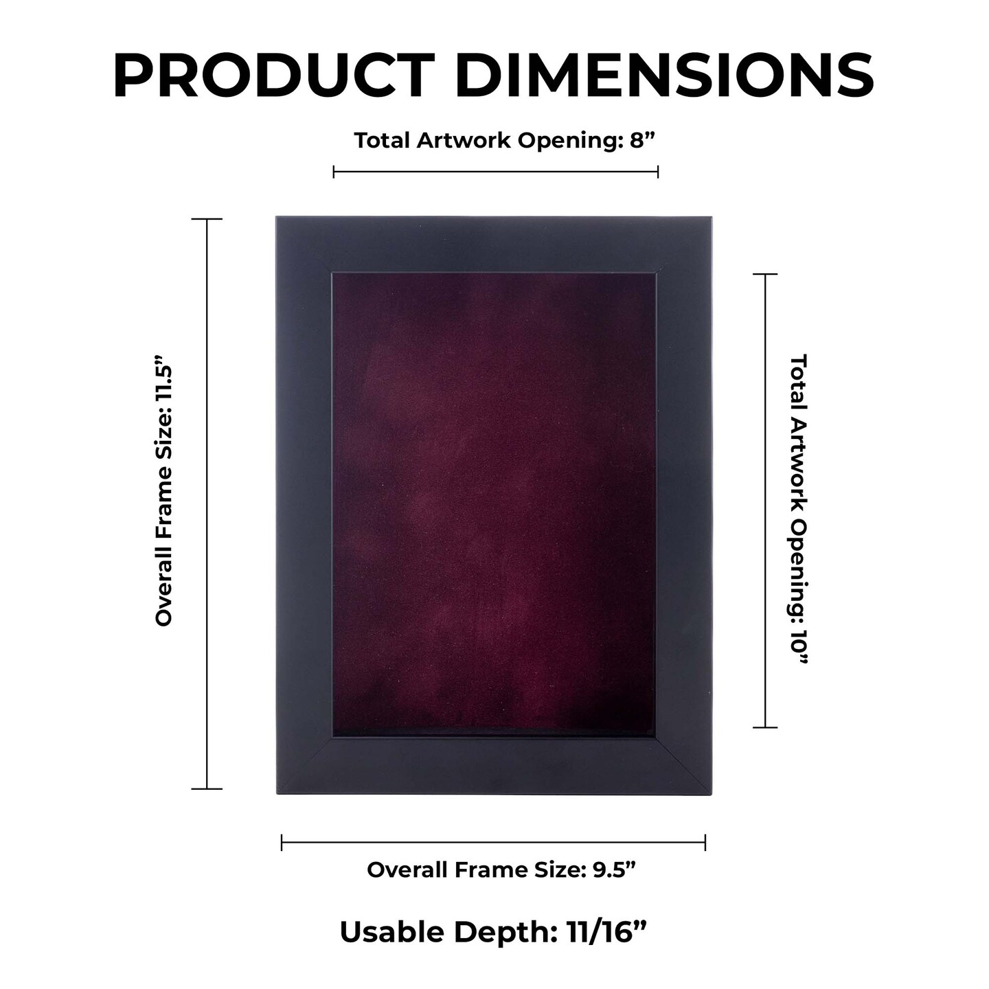 Classic Black Wood Shadown Box Frame with Acrylic Front - Dark Red Suede Backing, 30 Sizes