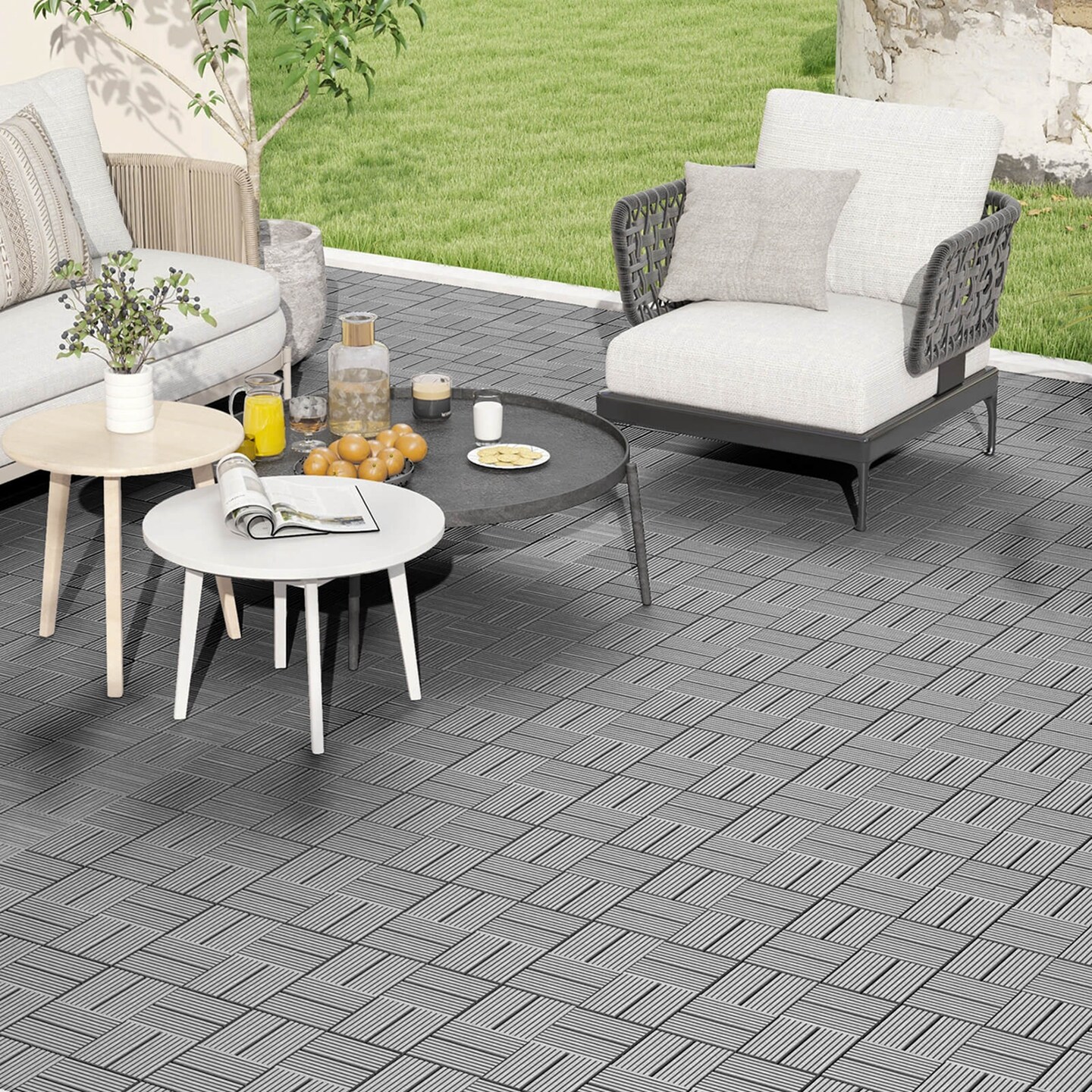 Costway 18/36 PCS Interlocking Deck Tiles 12" x 12" Waterproof All Weather Flooring Covering Grey