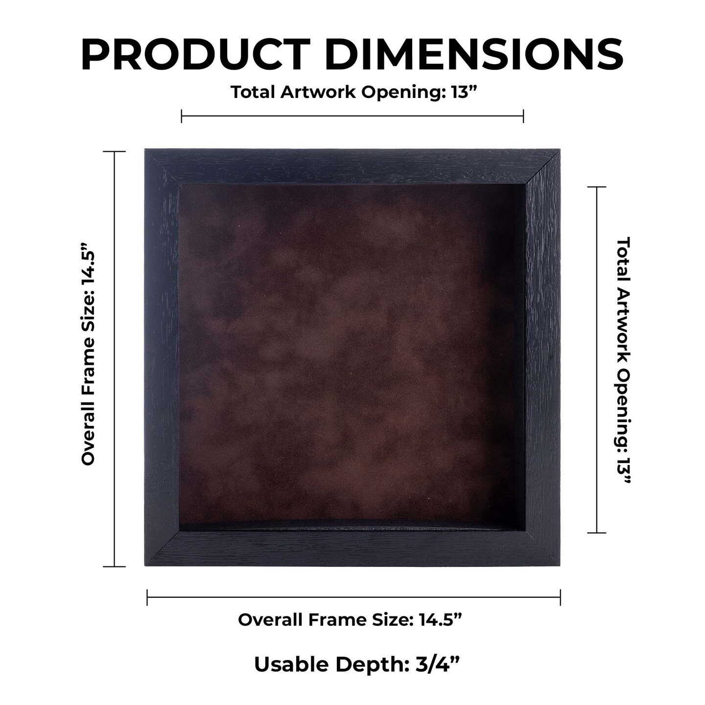 Black Wood Grain Shadow Box Frame with Acrylic Front - Brown Suede Backing, 30 Sizes