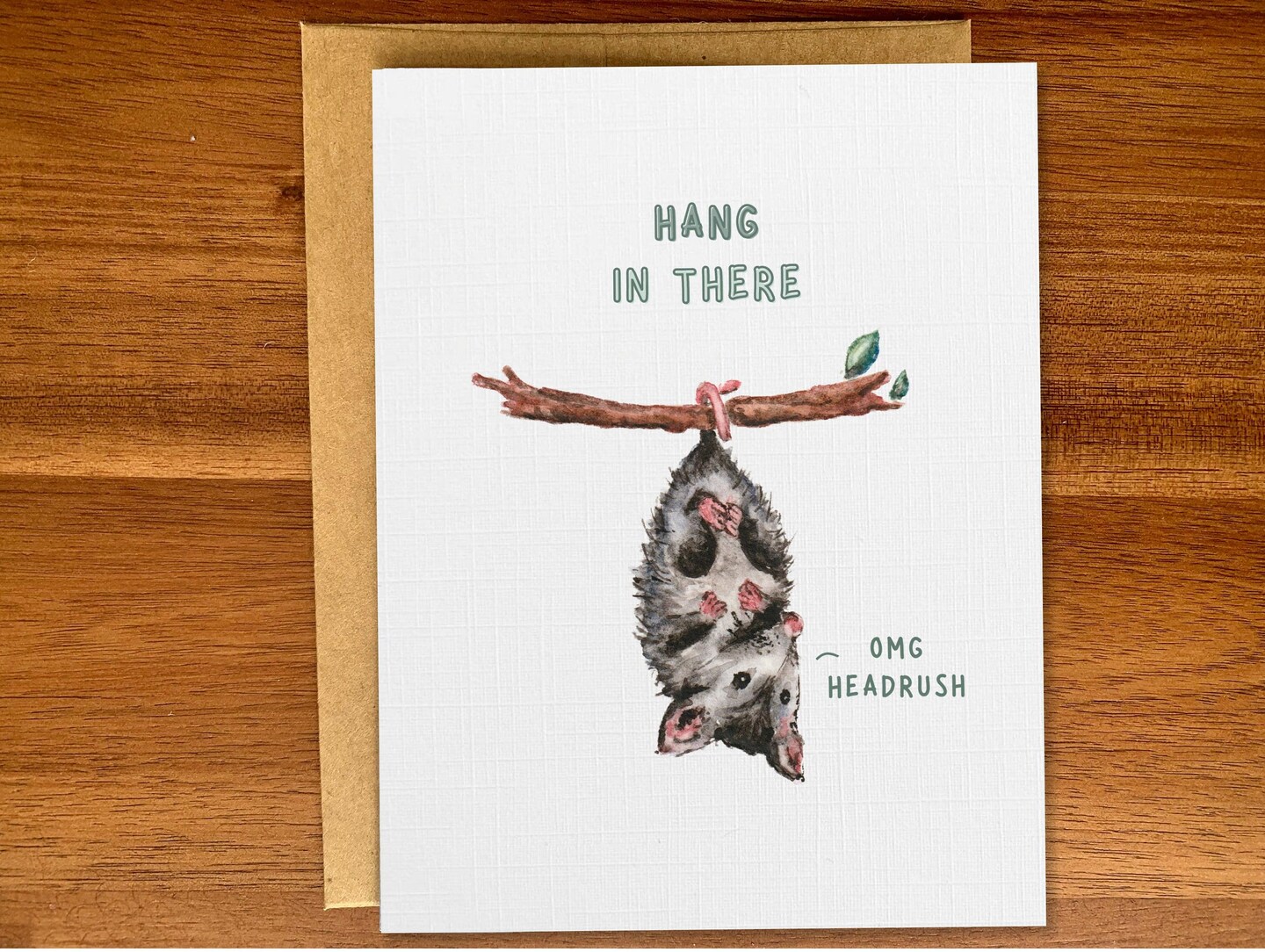 Hang in There possum greeting card, Cute encouragement card, Funny handmade sympathy card for friend, Sweet support card for hard times